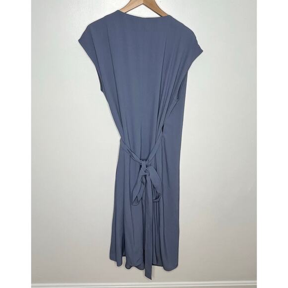Everlane Womens Japanese Go Weave Wrap Midi Dress 14 Blue V Neck Casual Workwear - Picture 7 of 8